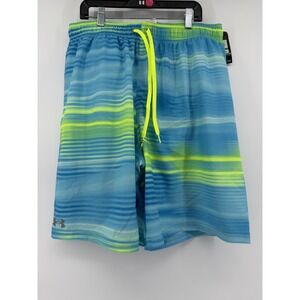 Under Armour Swim Shorts Mens Large Blue Fresco Stripe Lined Stretch Drawstring